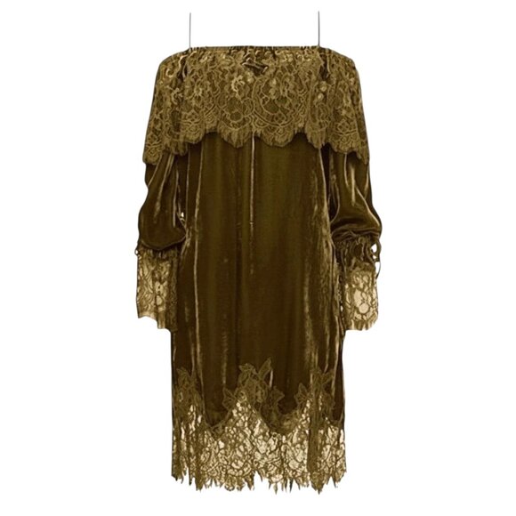 Gold Hawk Sophia Burnt Olive Velvet Lace Off Shoulder Dress M NWT -  www.ice4pros.com.br